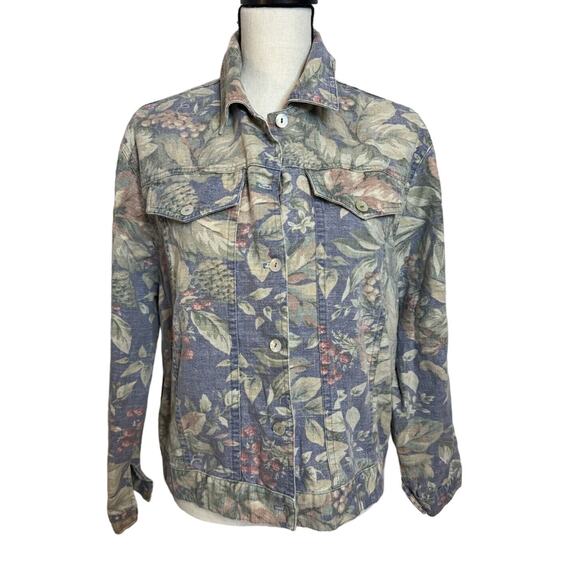 Vintage 80's/90's Norm Thompson Floral Denim Jacket Women's Size L Made in USA - Picture 1 of 4